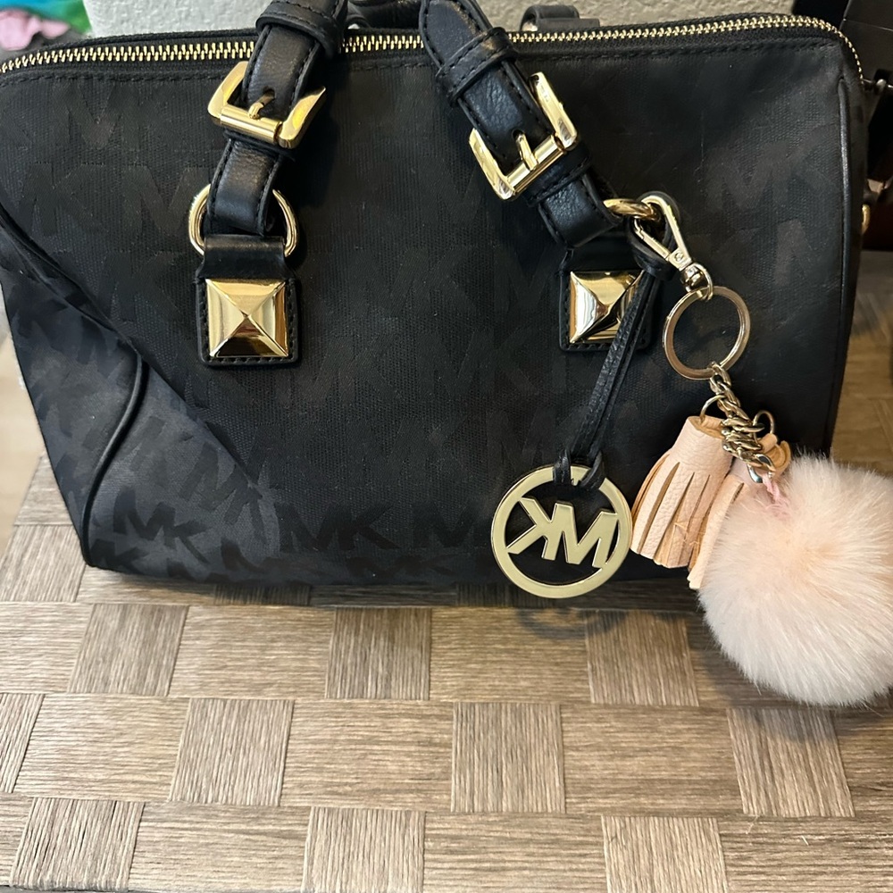 Michael Kors Black Shoulder Bag with Gold Details